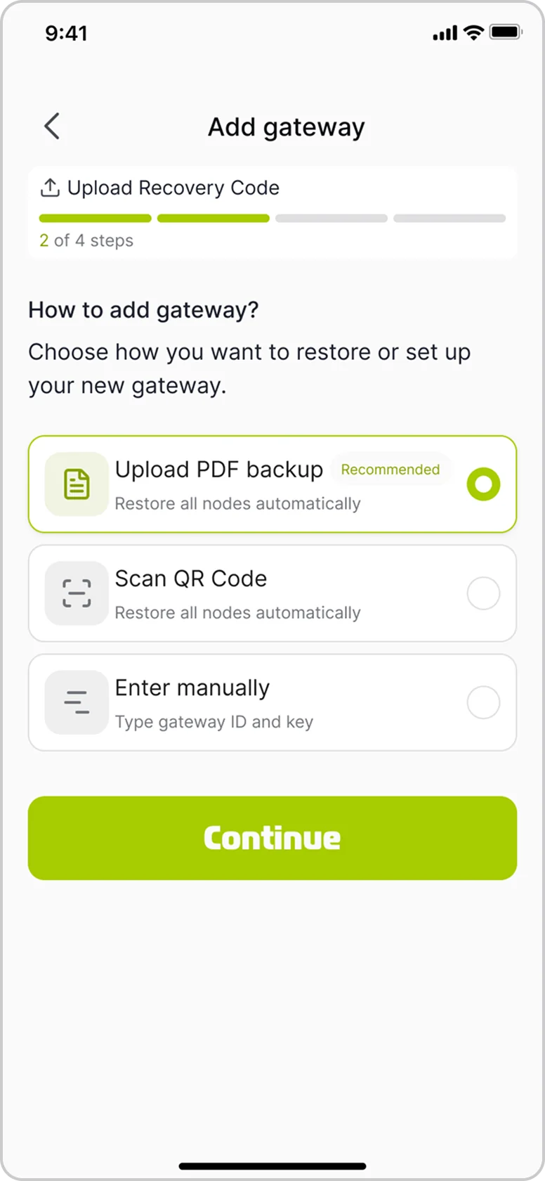 Add gateway recovery method selection